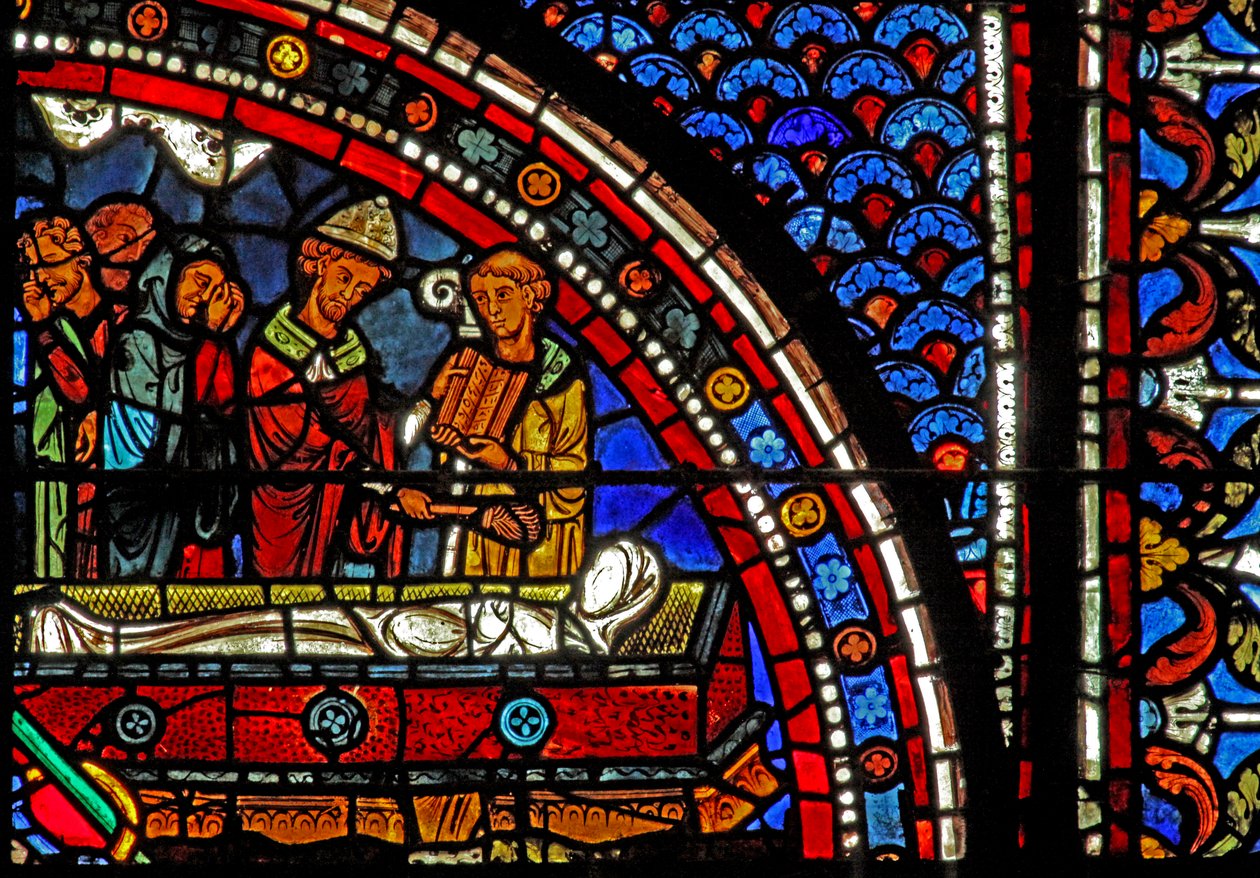 Het Maria Magdalena-raam: geestelijken bij de begrafenis van Lazarus door French School