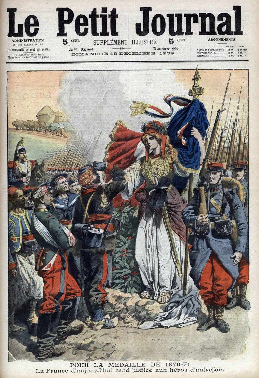 Medaille voor veteranen van de oorlog van 1870-1871: allegorie van Frankrijk die recht doet aan de helden van het verleden - 