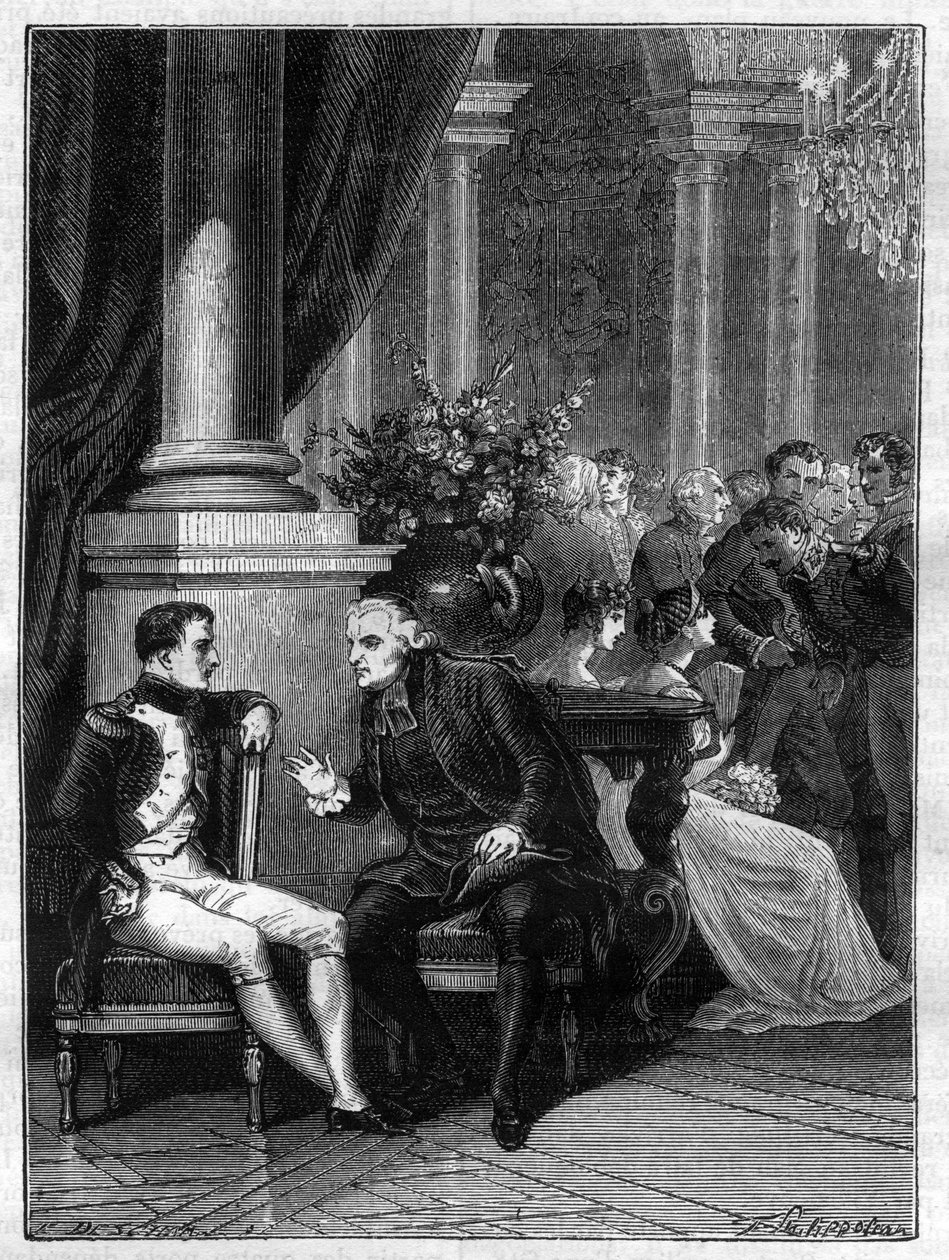 Ontmoeting in Genua (Genova) in Italië van Napoleon I met Kardinaal Jean Siffrein Maury (1746-1817) 1805 - in 