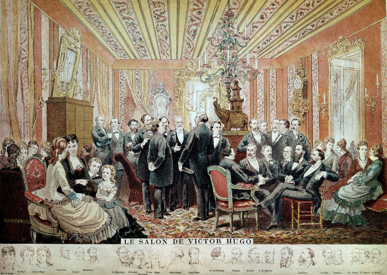 Bijeenkomst in de Salon Littéraire de la Maison Hugo, Parijs, ca.1875 door French School