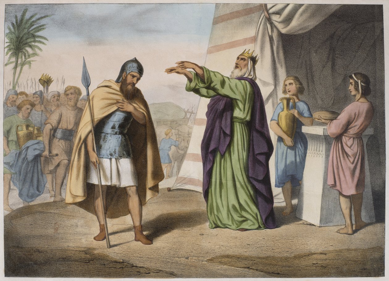Melchizedek zegent Abraham, illustratie uit een catechismus L