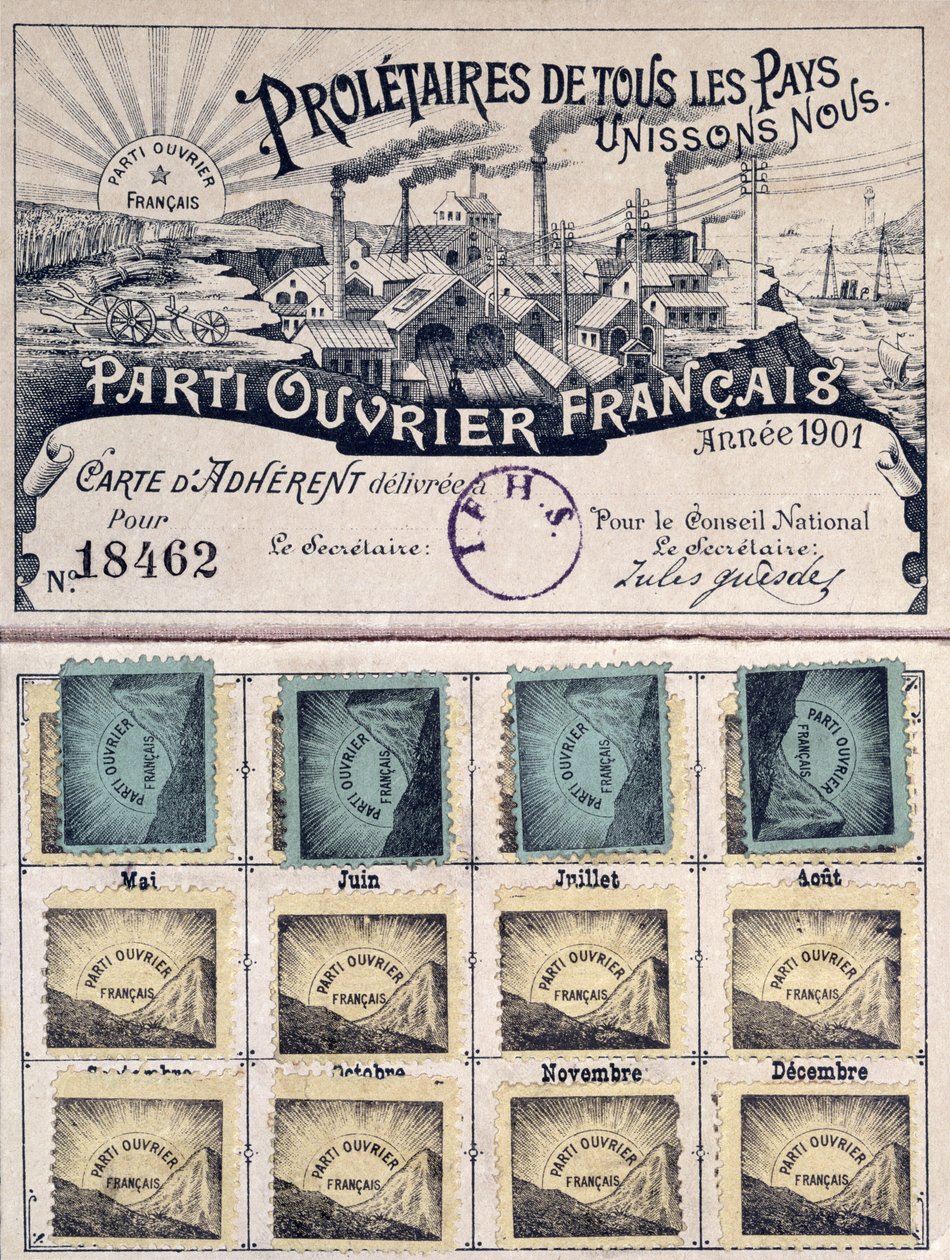 Lidmaatschapskaart van de Franse Arbeiderspartij tijdens het leiderschap van Jules Guesde (1845-1922) 1901 door French School