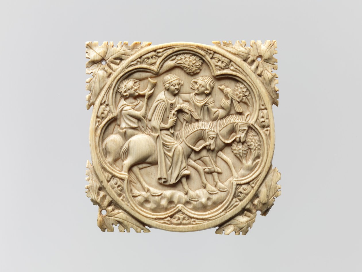 Spiegelkist met een Valkenpartij, 1330-1360 door French School
