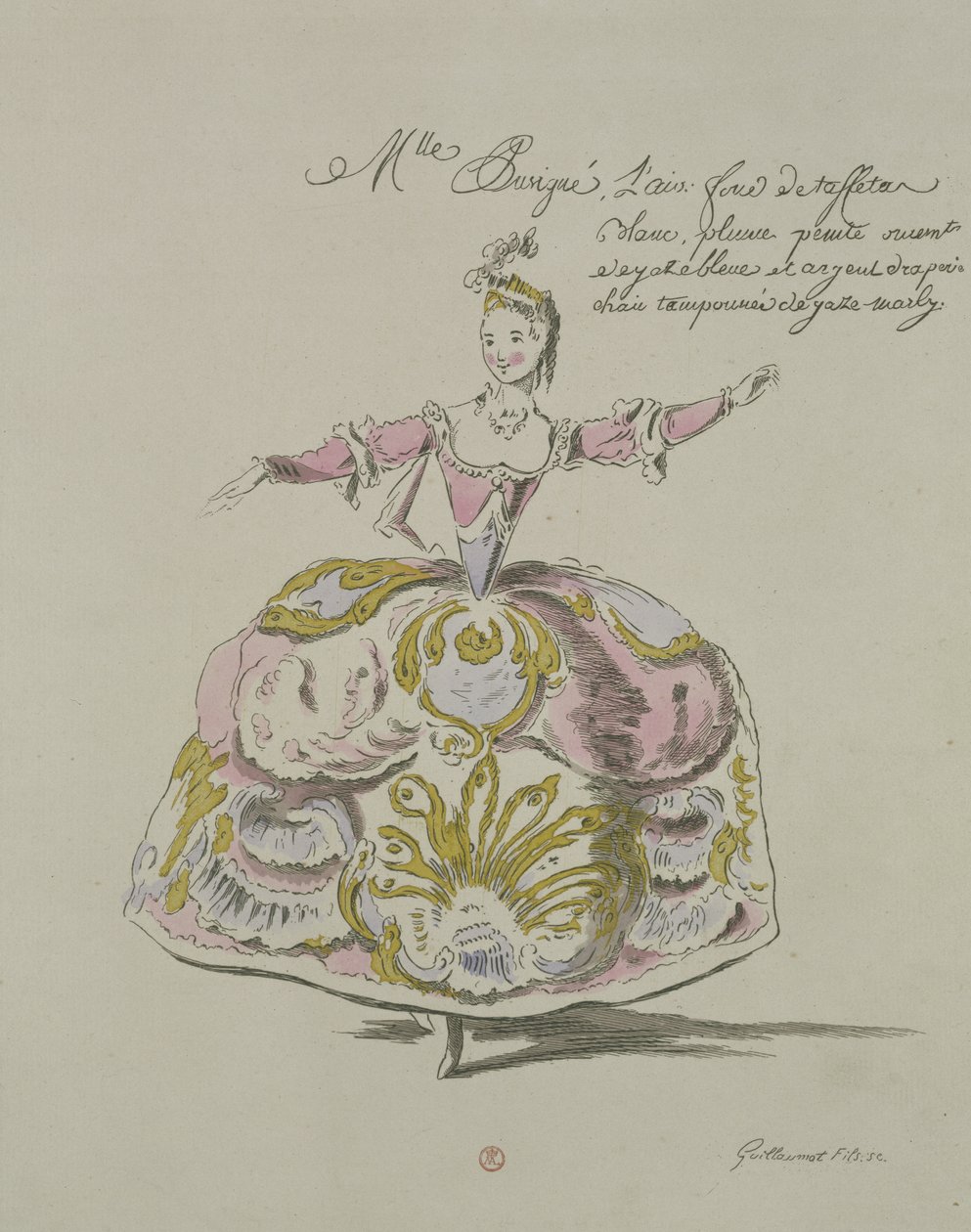 Miss Puvigne als Lucht, in Zoroastre, een libretto door Cahusac, gecomponeerd door Jean-Philippe Rameau, facsimile door A. Guillaumot Fils, 1749 (kleurgravure) door French School