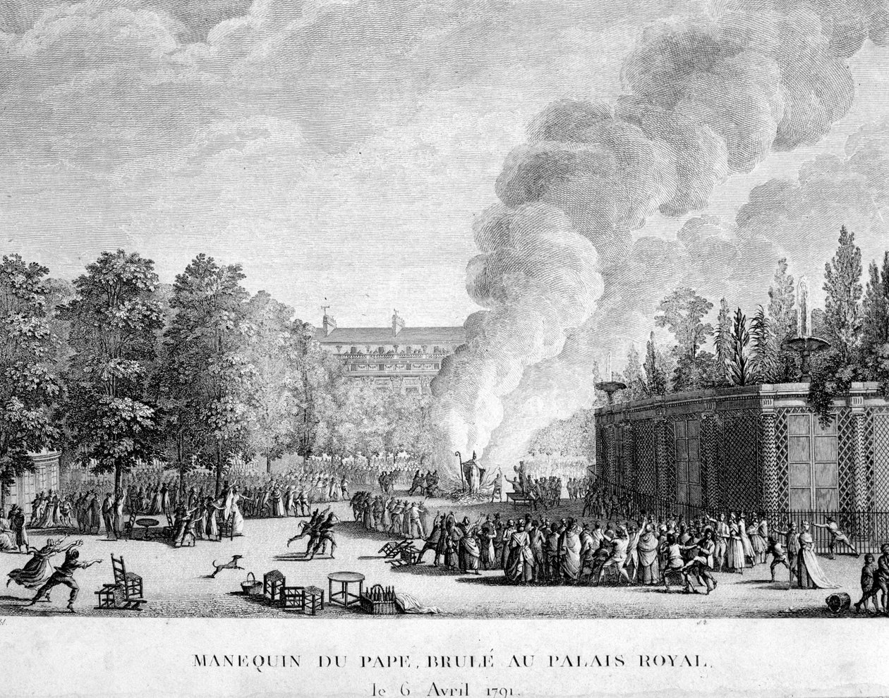 Model van de paus verbrand in het Koninklijk Paleis, 6 april door French School