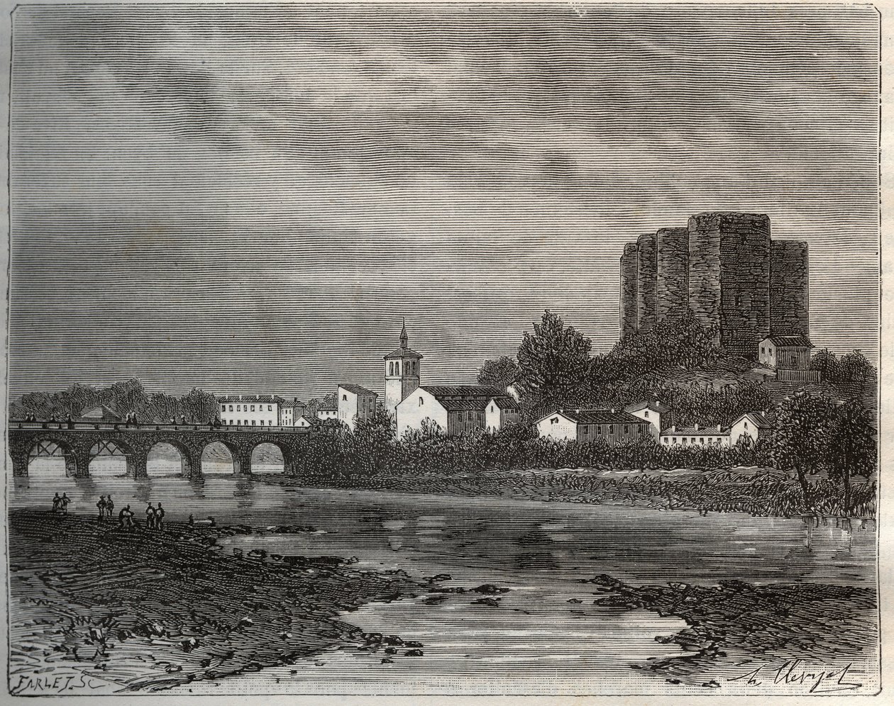 Montrond-les-Bains, departement van de Loire in de Rhone-Alpes regio - gravure in 