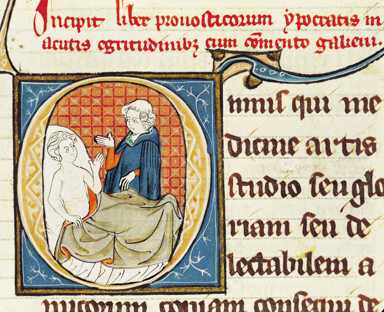 Ms 1003 fol.79 Een dokter diagnosticeert een patiënt, uit Oeuvres de Galien door Claudius Galenus (ca.130-ca.201) door French School