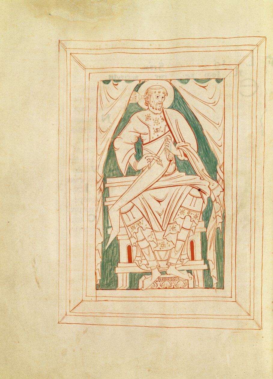 Ms 103 Frontispice met een afbeelding van St. Gregorius de Grote (540-604) uit een prekenboek door French School