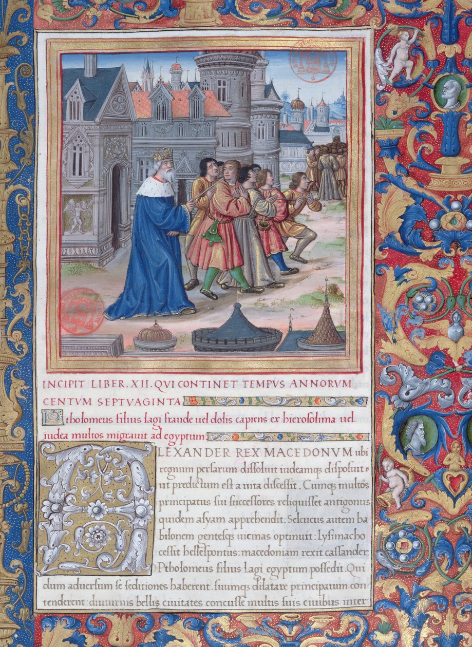 Ms. 1581 f. 228 Illustratie uit Boek XII (Van de dood van Alexander de Grote tot de dood van Judas Maccabeüs), Hoofdstuk 1 van de Oudheden van de Joden (Antiquitates Judaicae) door Flavius Josephus door French School