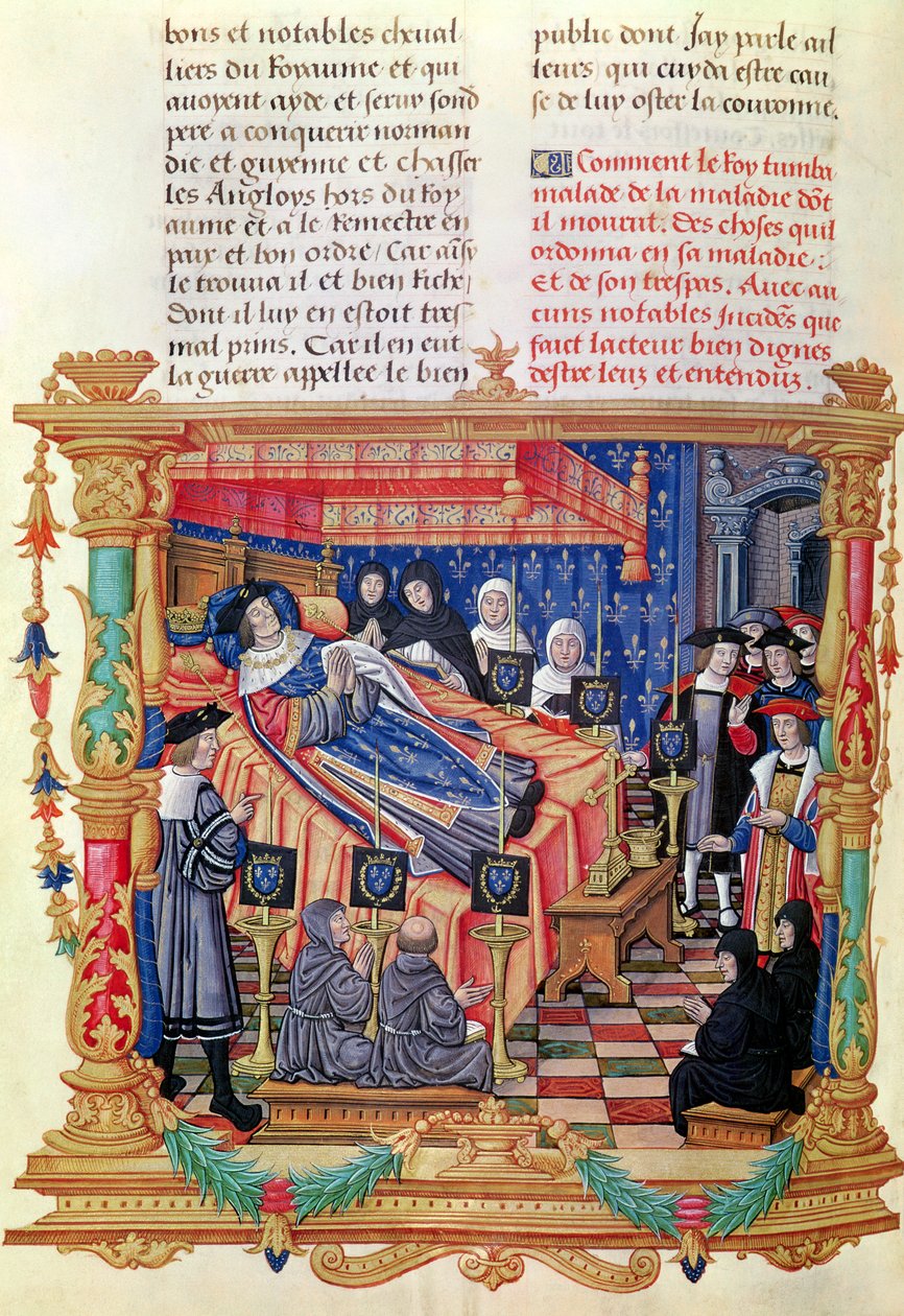 De dood van Lodewijk XI (1461-83), uit de Memoires de Philippe de Commines, 1489-98 door French School
