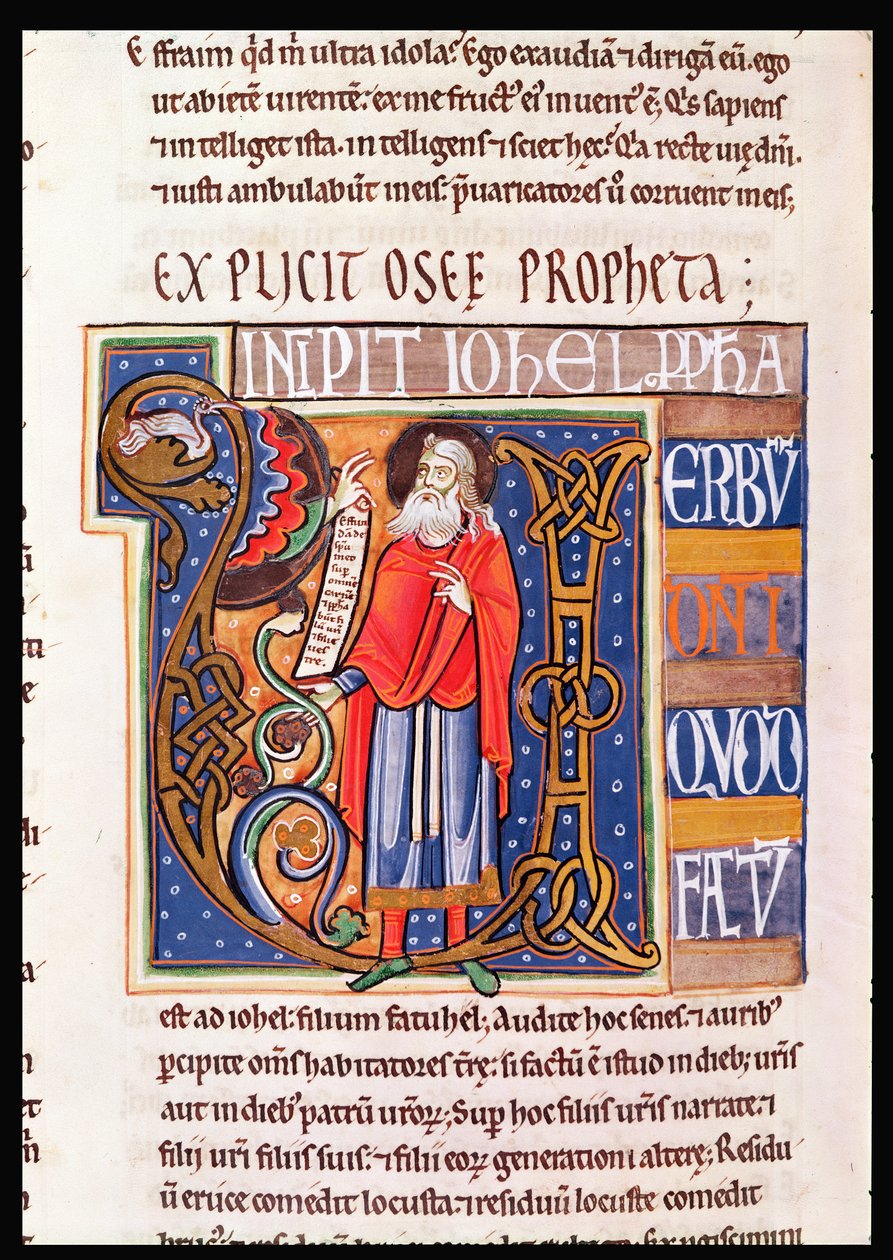 Ms 1 fol.193v Geïllustreerde initiaal U met Joel, uit de Souvigny Bijbel door French School