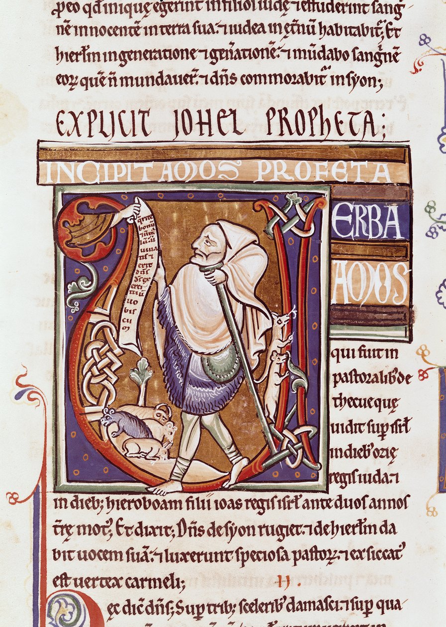 Ms 1 fol.194v Geïllustreerde initiaal V met Amos, uit de Souvigny Bijbel door French School