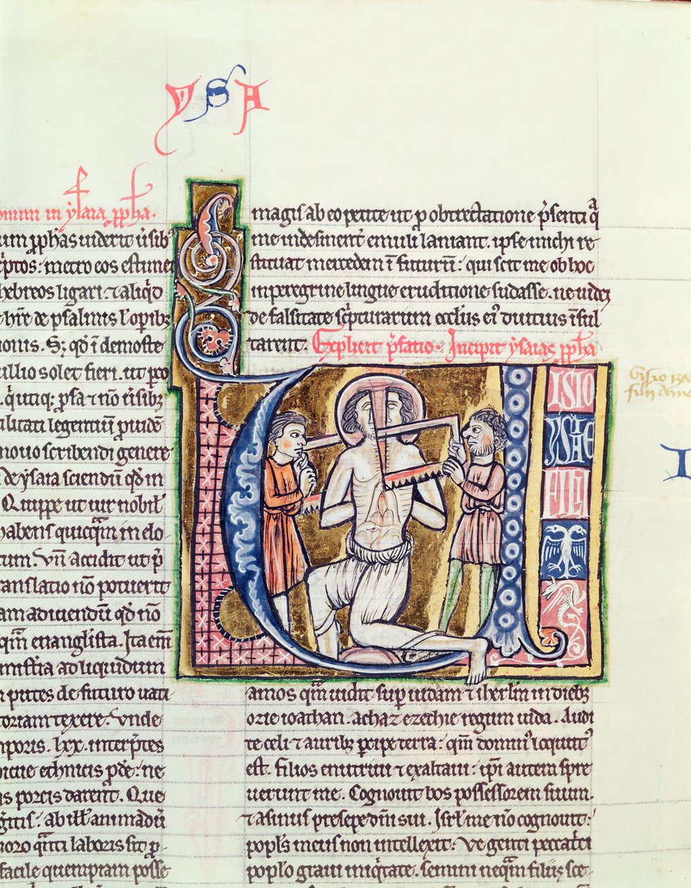Ms 21 fol.98v Het martelaarschap van Jesaja, uit een Bijbel door French School