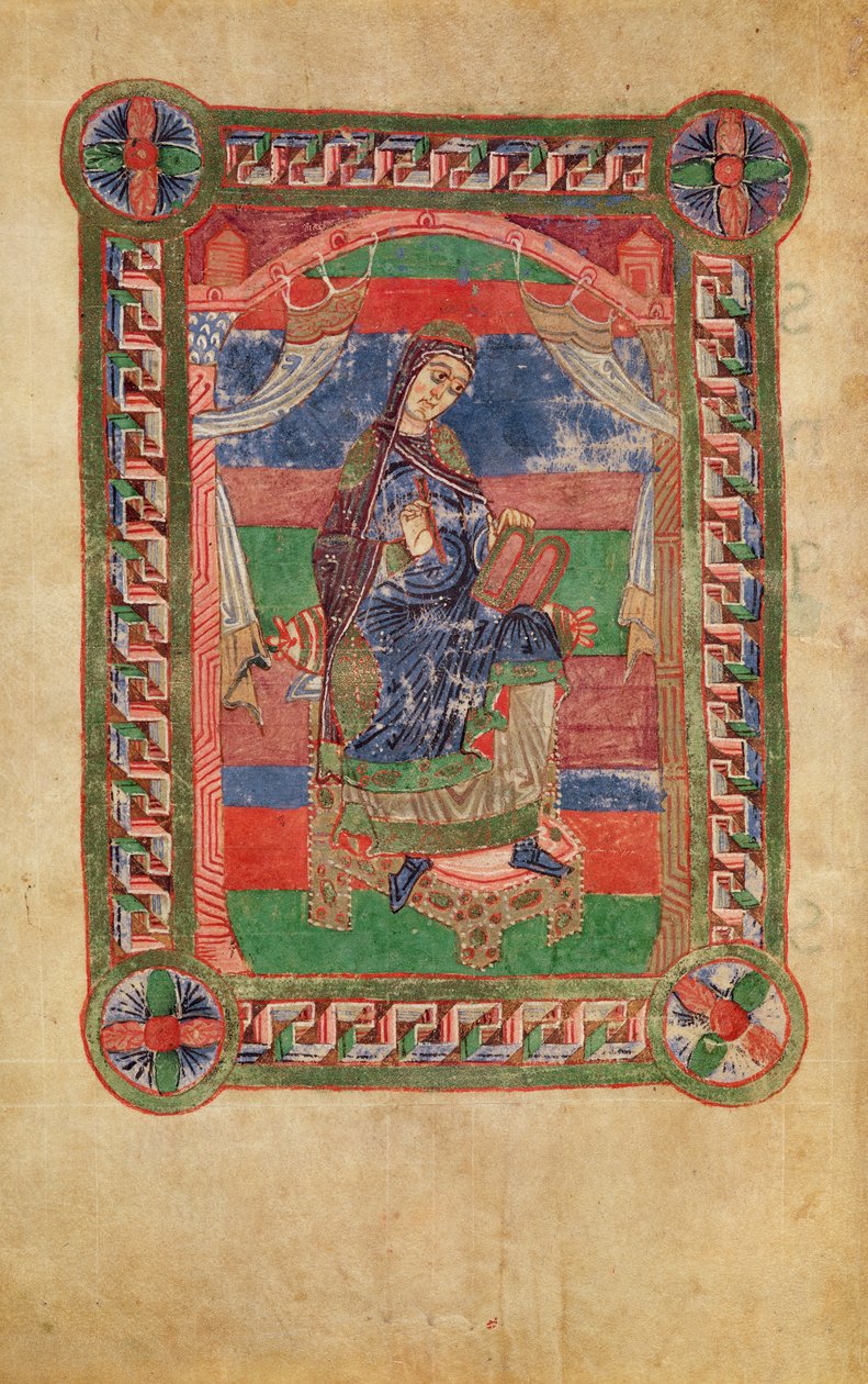 Ms 250 fol.43v St. Radegund (518-87) op een troon, uit het Leven van St. Radegund door French School