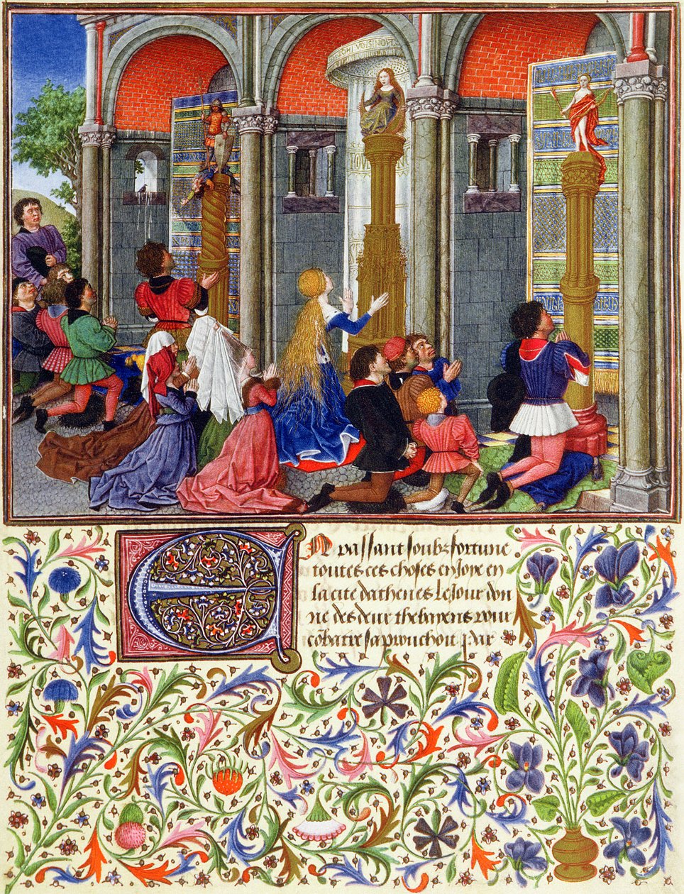 Ms 2617 Arcitas bidt tot Mars, Palemon bidt tot Venus, Emily bidt tot Diana, uit La Teseida, door Giovanni Boccaccio (1313-75) 1340-41 door French School