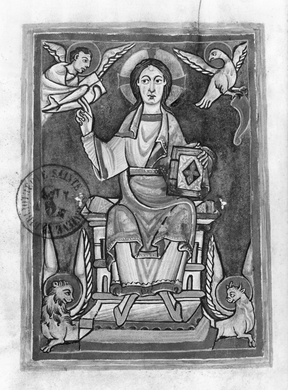 Ms 2657 fol. 1v Christus in Majesteit, uit een Benedictional door French School