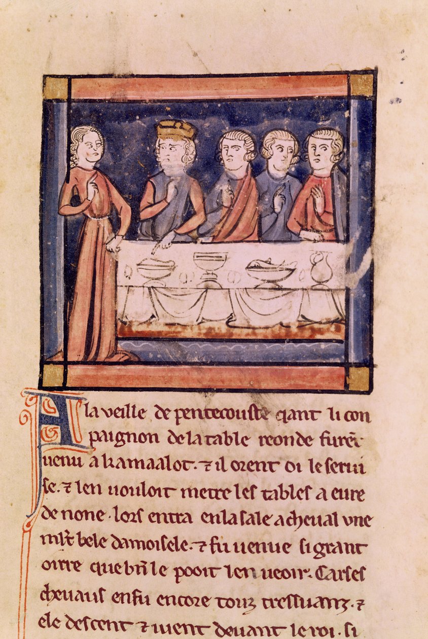 Ms 3347 fol.214 Op de vooravond van Pinksteren..., uit Livre de Messire Lancelot du Lac door French School