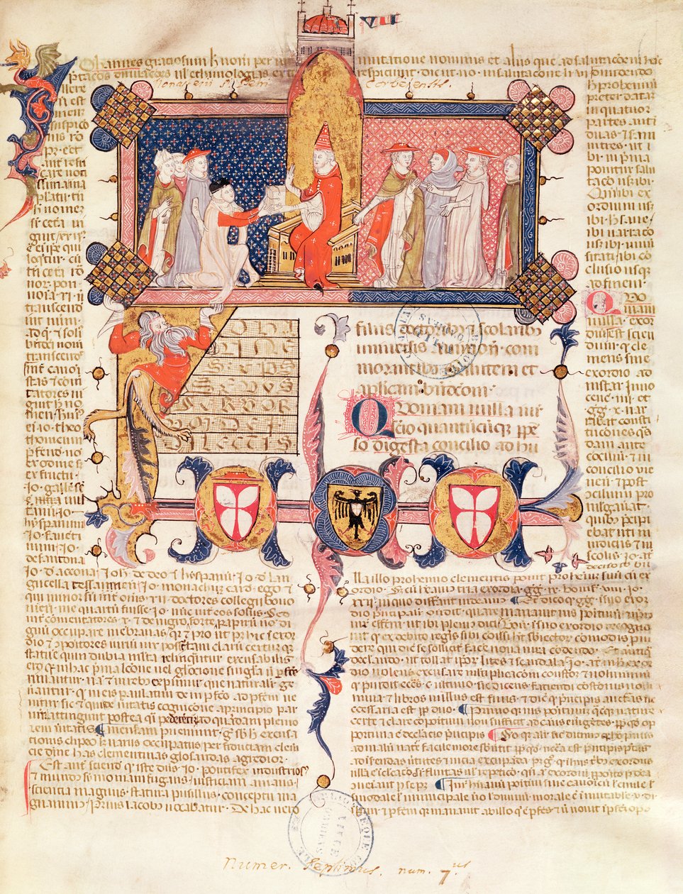 Jean Andre presenteert zijn werk aan paus Clemens V (ca. 1260-1314) door French School