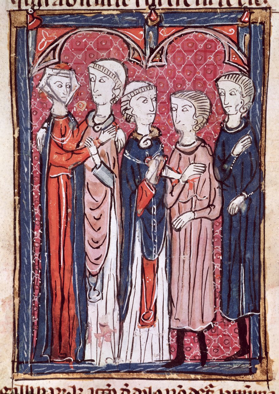 Ms 372 fol.141 Een verloving, uit Decrets de Gratien door French School