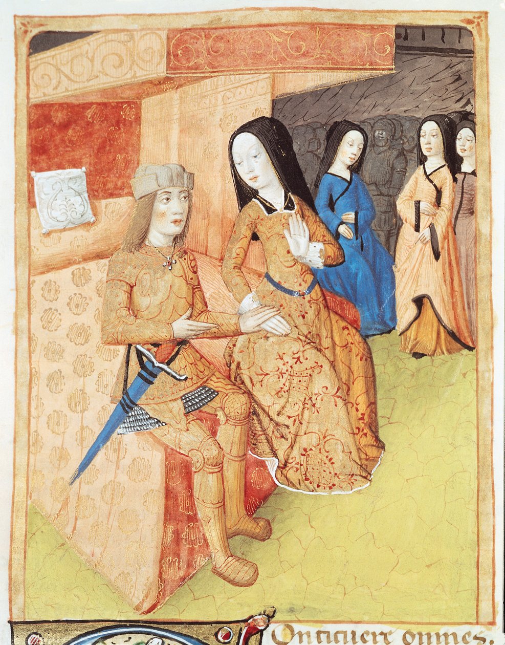 Ms 493 f.74v Aeneas en Dido, uit de werken van Virgil, 1469 door French School