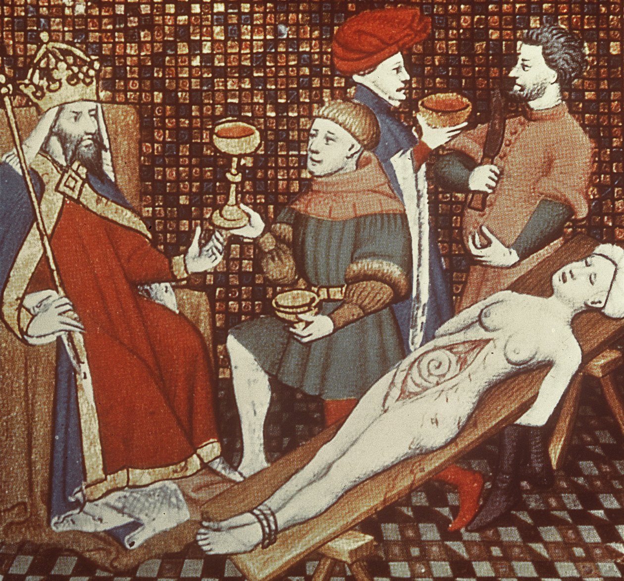 Nero die zijn moeder ontleedt, uit de Jean Sans Peur editie van De Casibus virorum illustrarium door Giovanni Boccaccio (1313-75) ca. 1410 door French School