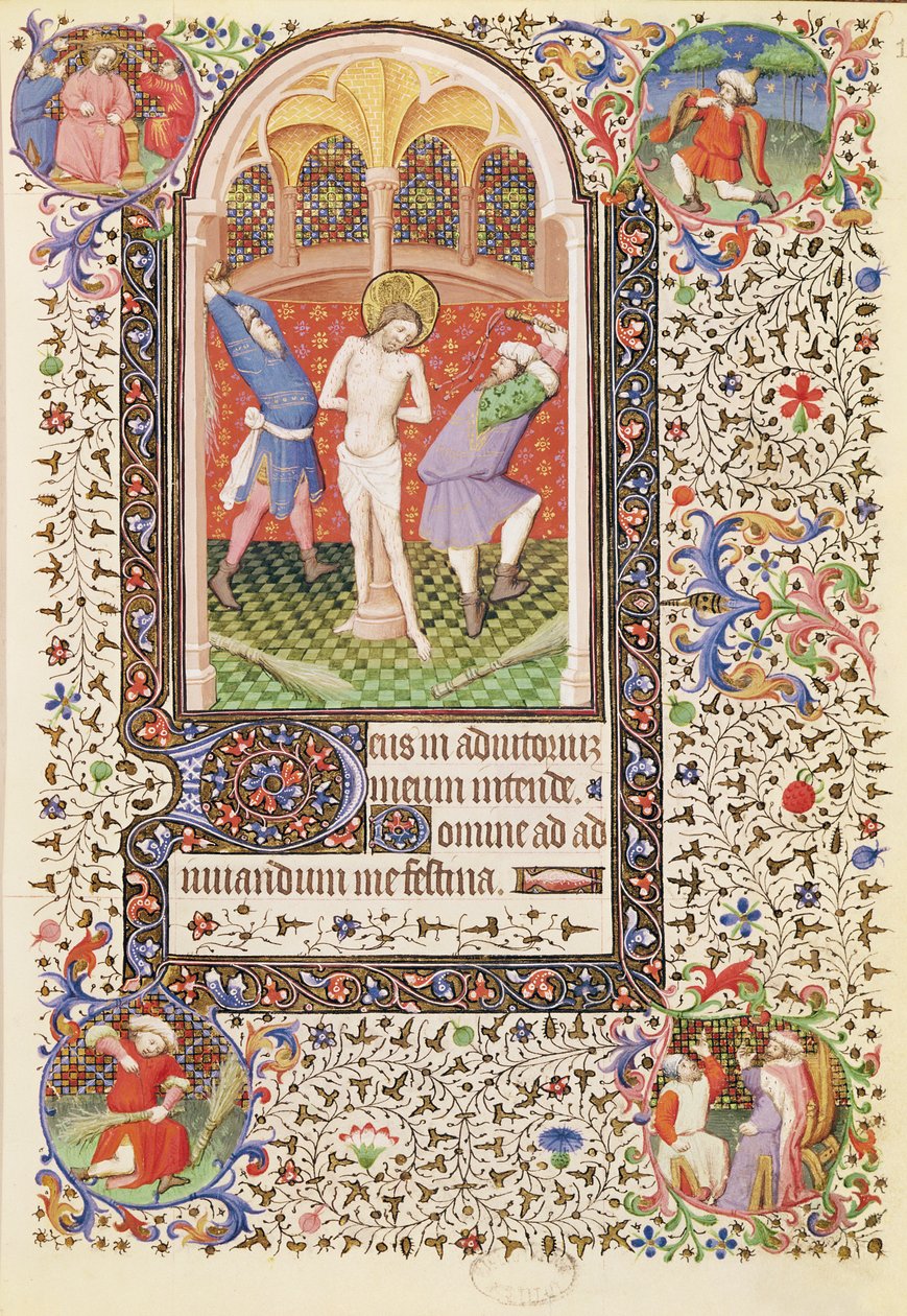 Ms 547 fol.13 Geseling, uit een Getijdenboek gebruikt door een vrouw uit Poitiers door French School