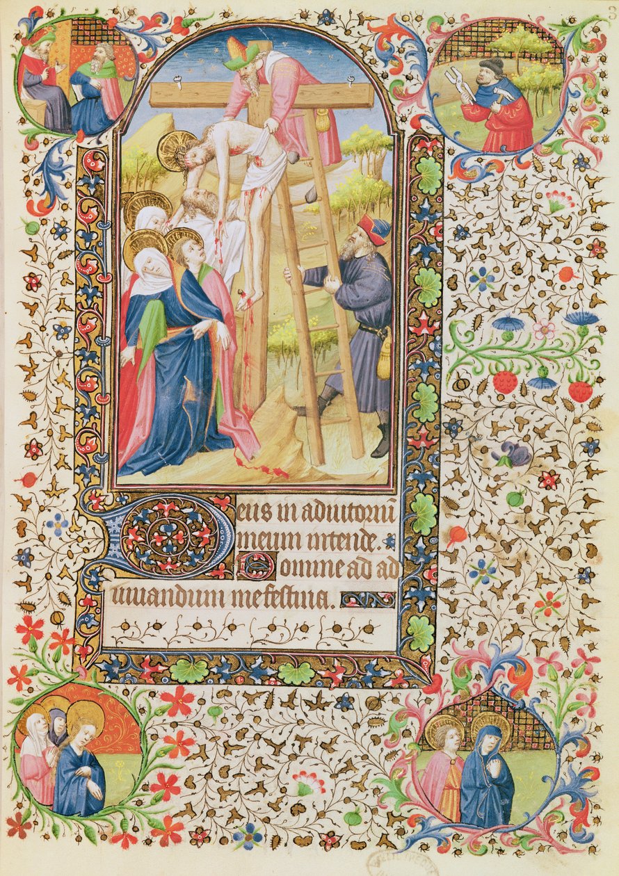 Ms 547 fol.32 De Kruisafneming, uit een Getijdenboek gebruikt door een vrouw uit Poitiers door French School
