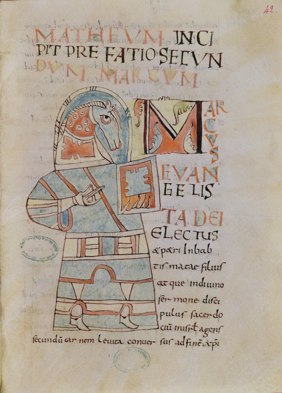 Ms 8 f.42 St. Marcus de Evangelist door French School