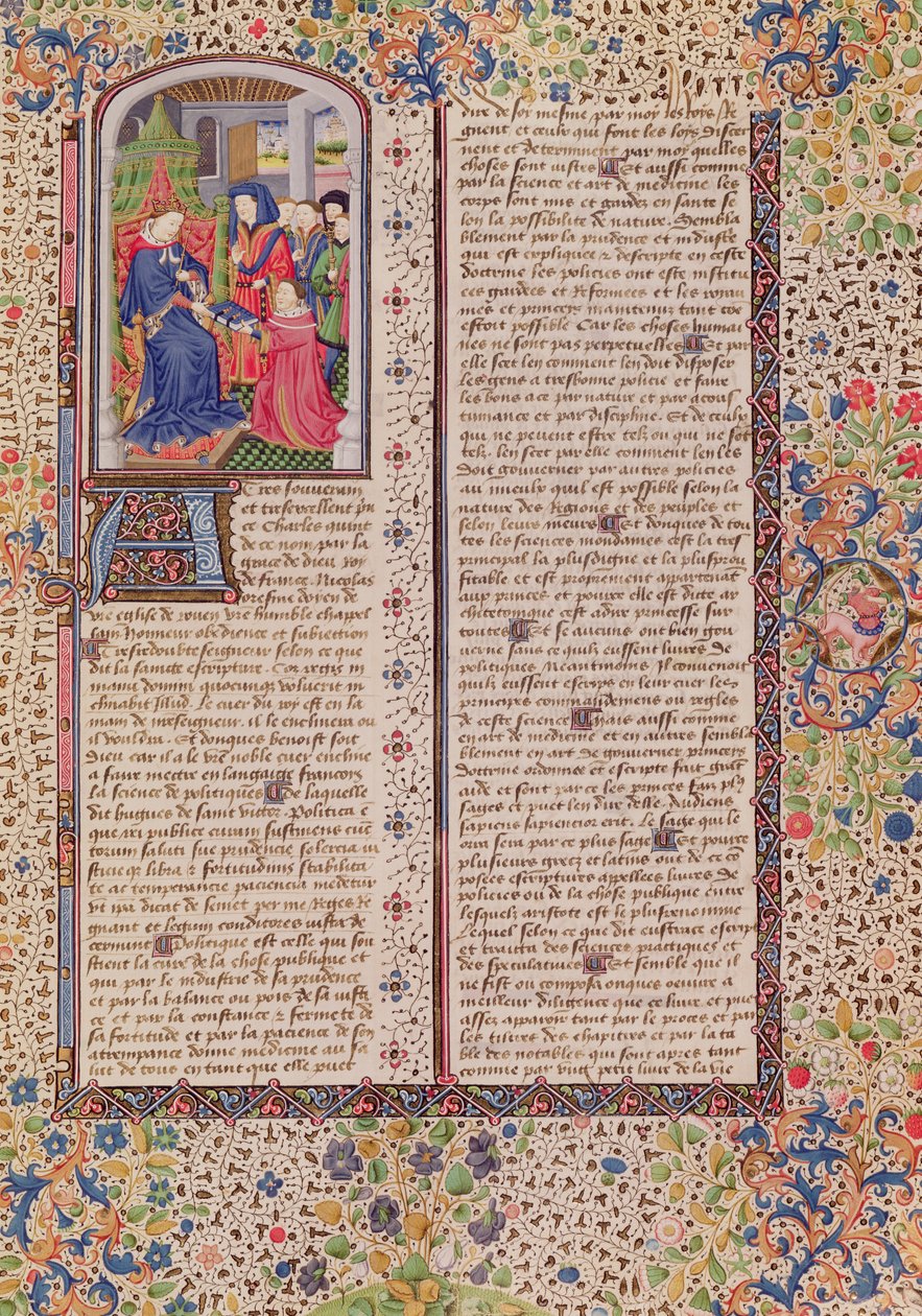 Ms 927 Fol.186 Presentatie van De Politiek aan de Koning, uit Ethiek, Politiek en Economie door Aristoteles (384-322 v.Chr.) door French School