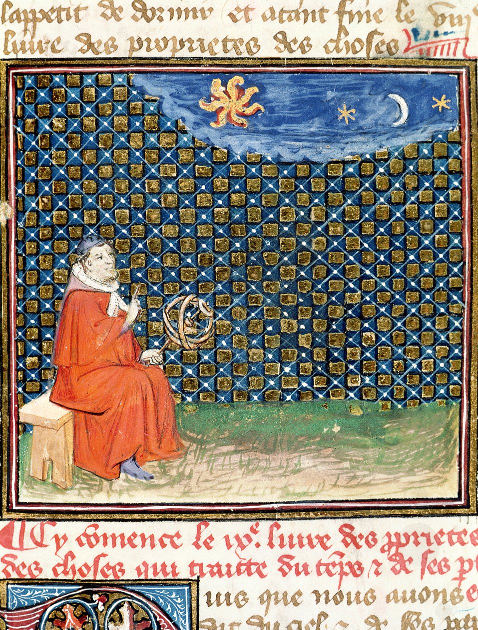 Eigenschappen van de hemel, uit Le Livre des Proprietes des Choses door Jean Cordichon door French School