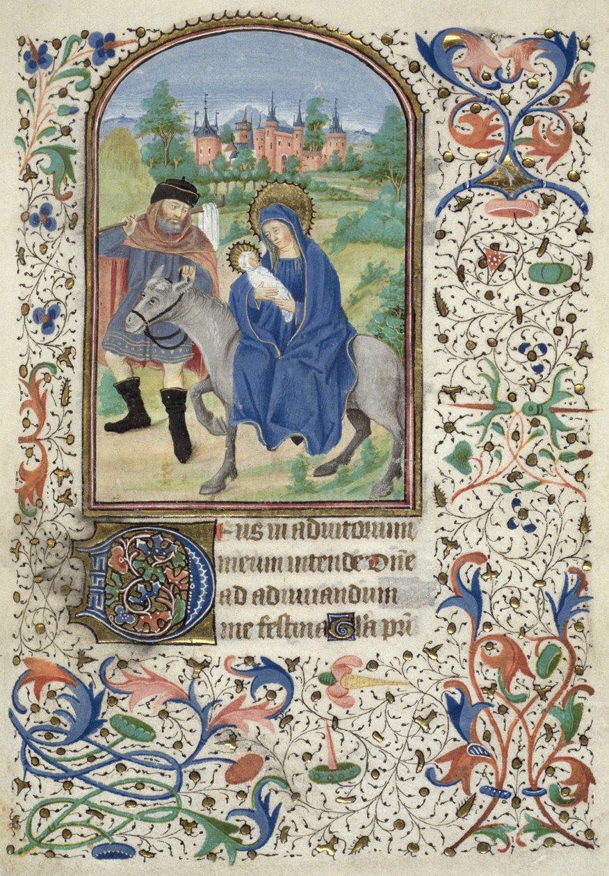 Ms Euing 4 f.55r De vlucht naar Egypte, uit Glasgow Hours, ca. 1450-60 door French School