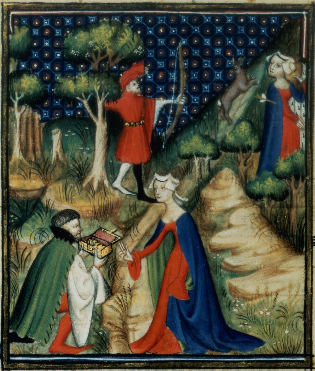 Ms Fr 12420 fol.139v. Het Verhaal van Procris, uit `De Claris Mulieribus, uit de Werken van Giovanni Boccaccio (1313-75) door French School