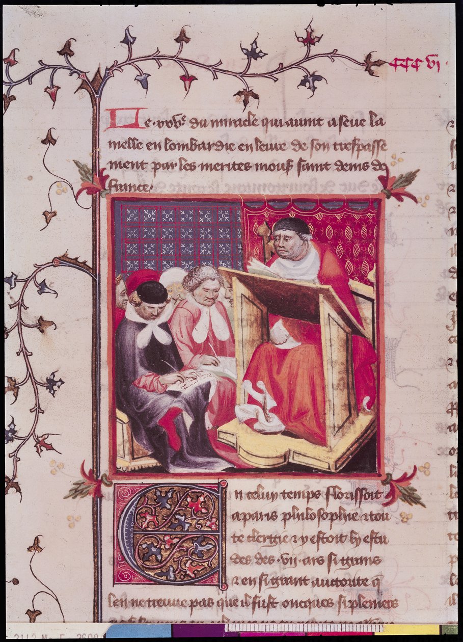 Ms Fr 2608 Fol.295v Een professor aan de Universiteit van Parijs, uit de Grandes Chroniques de France, ca.1400 door French School