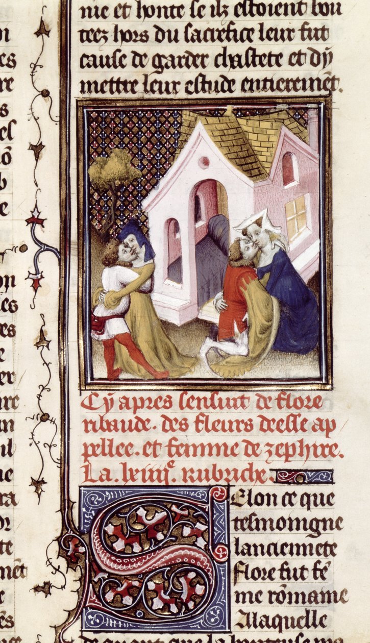Prostituees met klanten, uit Des Claires et Nobles Femmes, door Giovanni Boccaccio (1313-75) c.1403 door French School