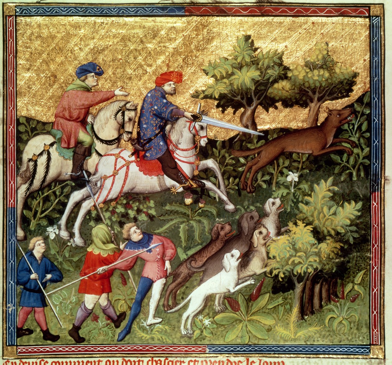 Wolvenjacht, uit een boek van Gaston Phebus de Foix (1331-91) door French School