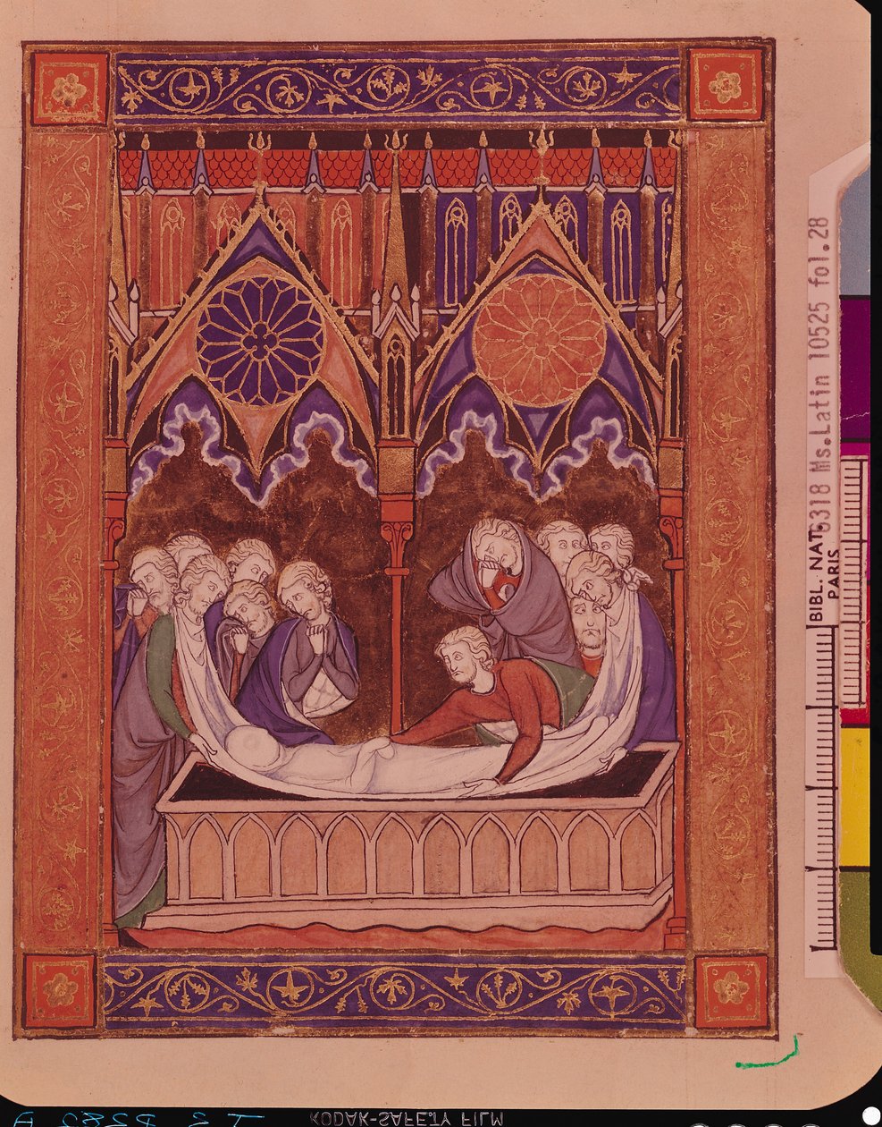 Ms Lat 10525 Fol.28 De begrafenis van Jakob in Kanaän, uit de Psalter van St. Louis, ca.1258-70 door French School
