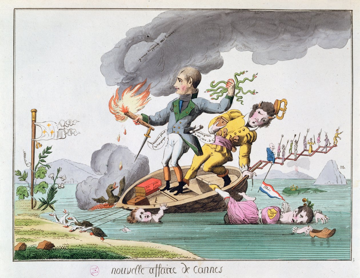 Napoleon Bonaparte ontscheping nabij Cannes bij zijn terugkeer uit Elba in 1815 door French School