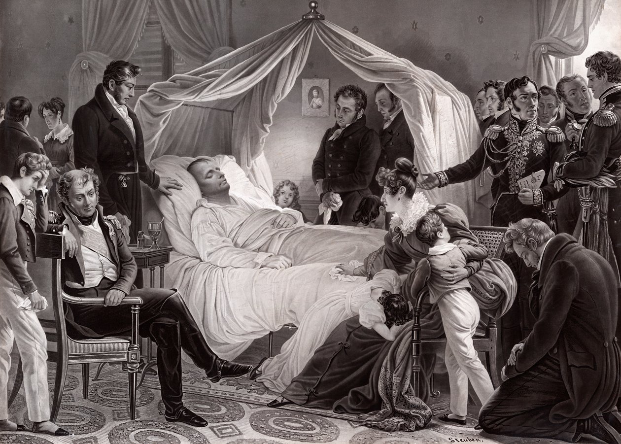 Napoleon I op zijn sterfbed op Sint-Helena, 5 mei 1821, naar een schilderij van Charles de Steuben door French School