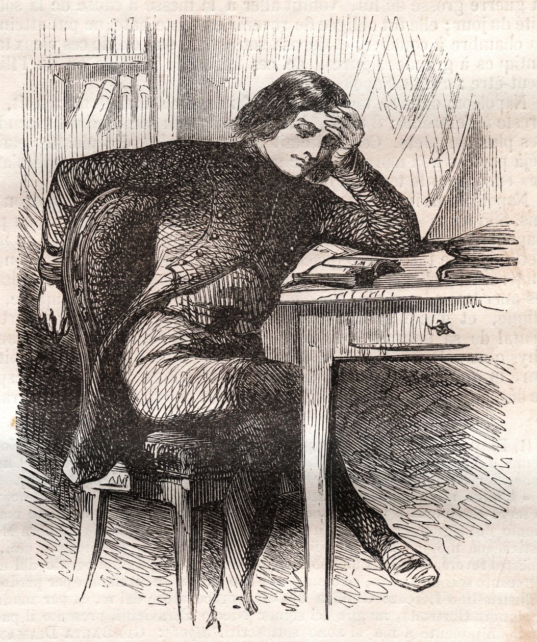 Napoleon in zijn puberteit werd somber, donker; lezen was voor hem een soort passie - gravure in 