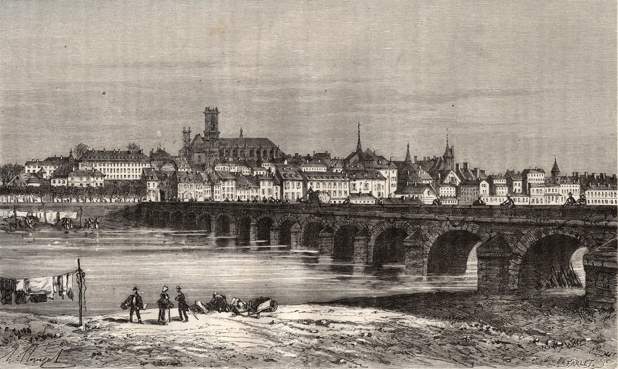 Nevers - Nièvre in regio Bourgondië - gravure in 