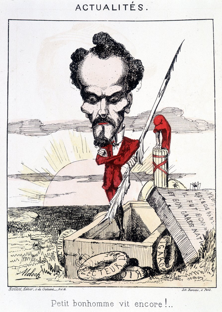 Nieuws - Kleine man leeft nog! Caricatuur over Rochefort die in een graf staat. door French School