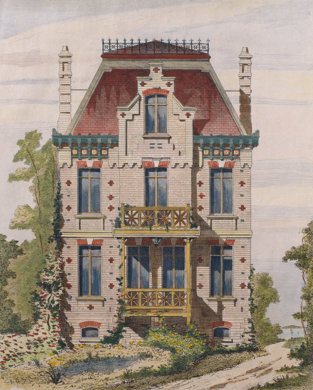 Normandische villa in Villers sur mer, Normandië, illustratie uit Le Moniteur des architectes, 1883 door French School