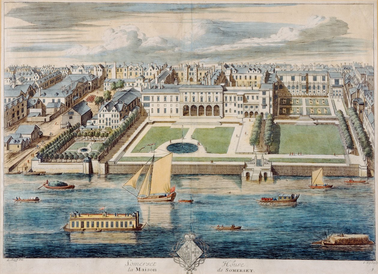 Oude Somerset House aan de Strand, gegraveerd door Jean Benoit Winckler door French School