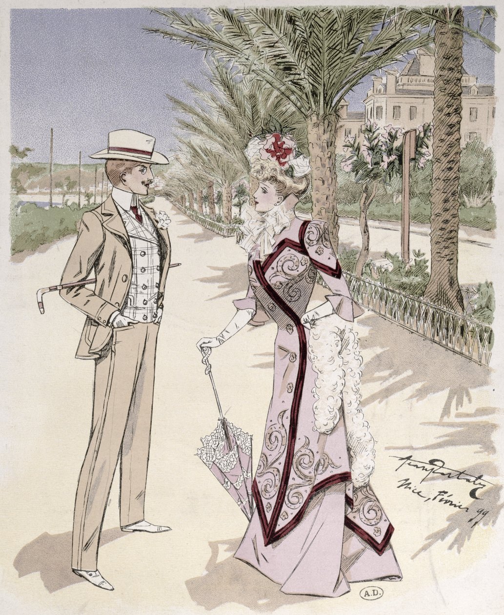 Op de Promenade des Anglais, Nice, februari 1899 door French School