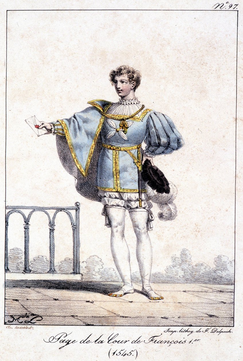 Een pagina gravure aan het hof van Francois I circa 1545 door French School
