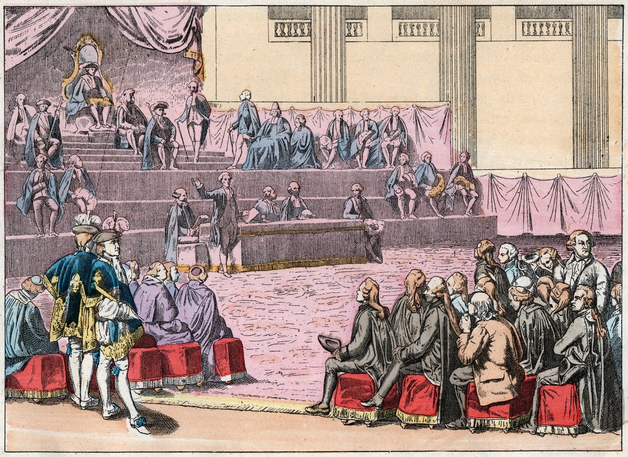 Opening van de Staten-Generaal in Versailles op 5 mei 1789 waarbij de Drie Orden (de Geestelijkheid, de Adel en de Derde Stand) bijeenkomen - Opening van de Staten-Generaal, 5 mei 1789 - Gravure van het einde van de 19e eeuw in 