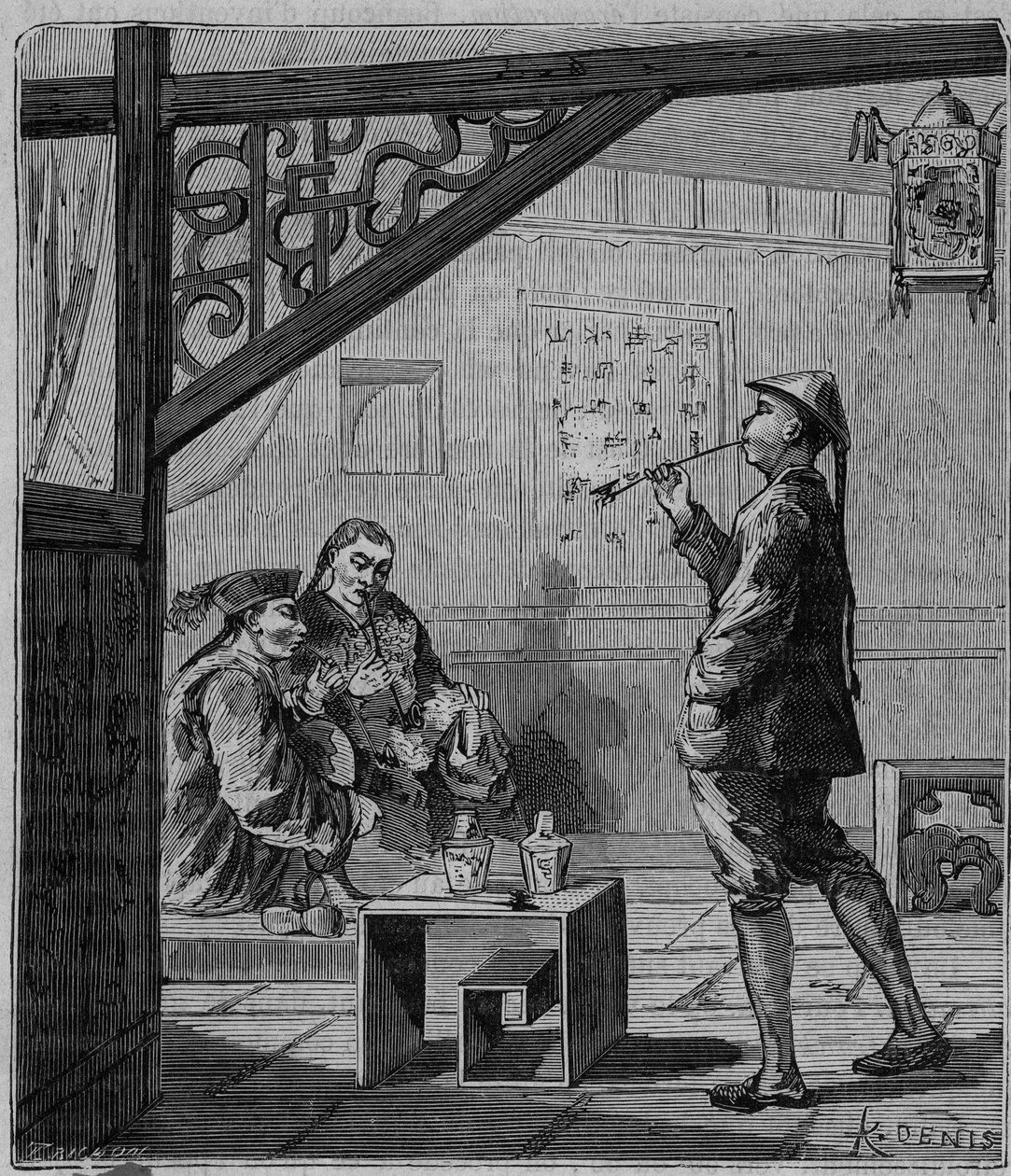 Opiumrokers in China in de 19e eeuw - Chinese opiumrokers - Gravure in 