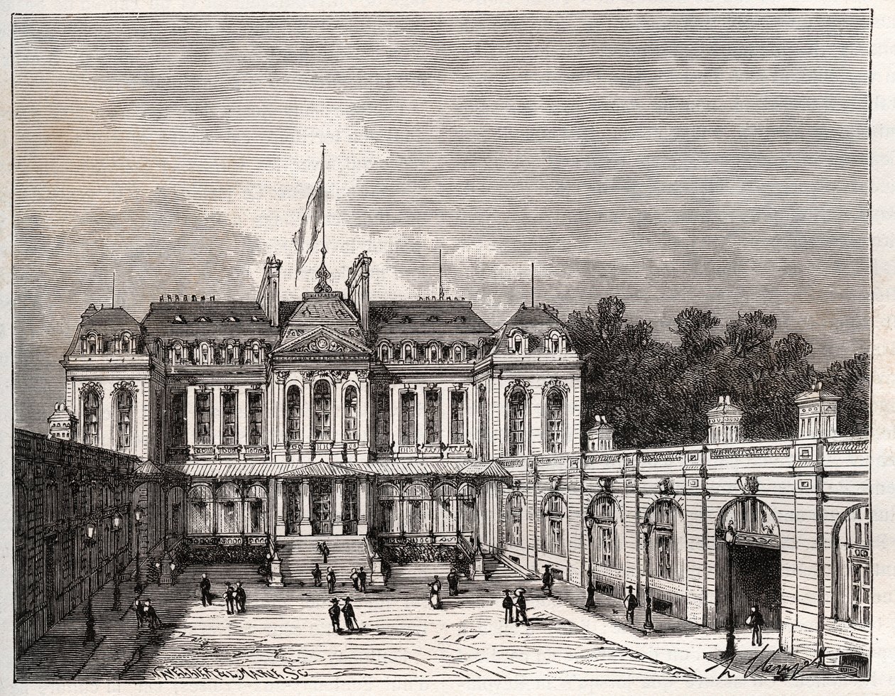 Paleis van de Elysee in Parijs - gravure in 