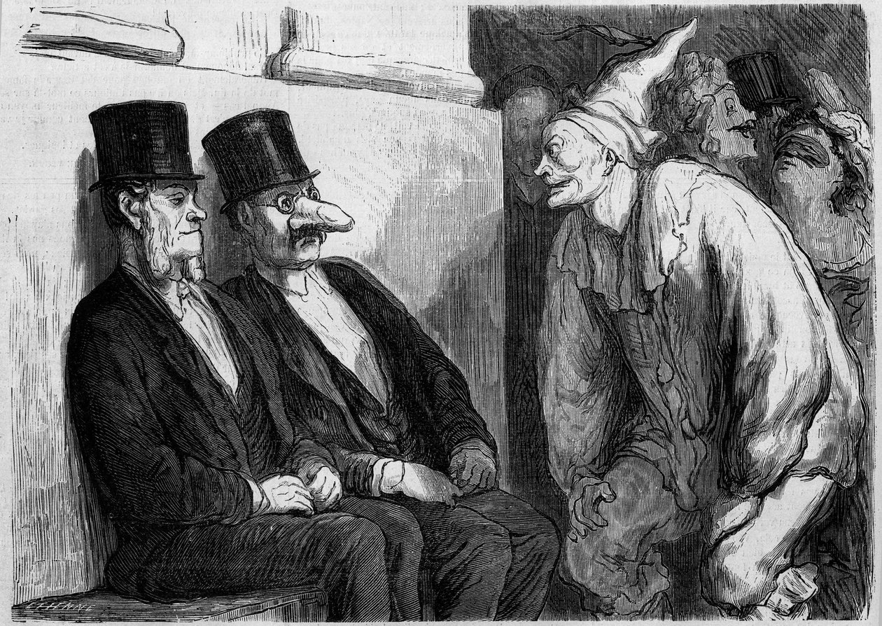 Parijs - Bal van de Opera: Je hebt te veel plezier! Cartoon door Honore Daumier (1808-1879). Gravure in Le Monde Illustré nr. 567 van 22 februari door French School