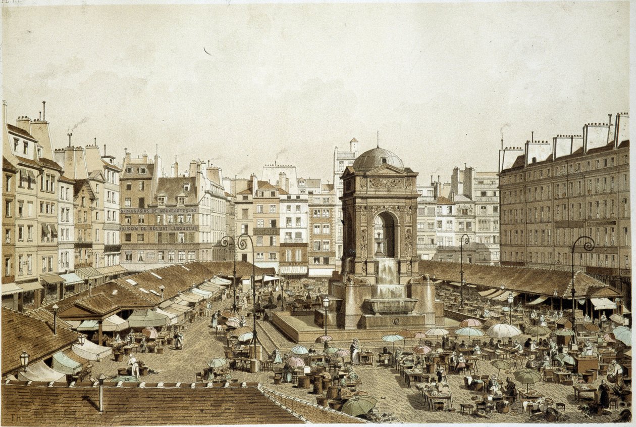 Parijs, de Markt en de Fontein van de Onschuldigen door French School
